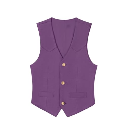 Image of Boys Vest Leather Western Cowboy Dress Vests with Pockets Vintage Suede V Neck Formal Wedding Waistcoat