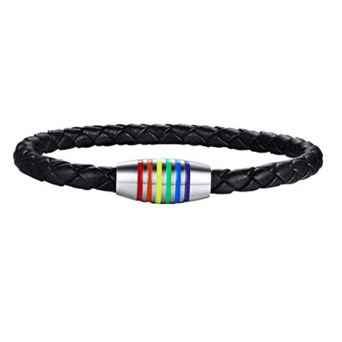 Image of Leather Braided LGBT Rainbow Bangle Bracelet - Gay & Lesbian Pride