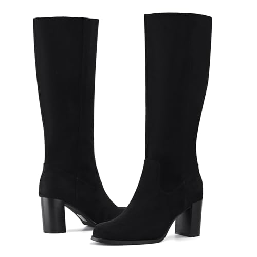 Knee High Boots for Women Chunky Heel Round Toe Stretchy Fashion Fall and Winter Comfortable Boots with Side Zip3