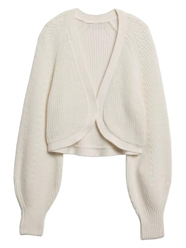 Women's Oversized Open Front Cardigans Cropped Sweaters Long Lantern Sleeve Knitted Bolero Tops