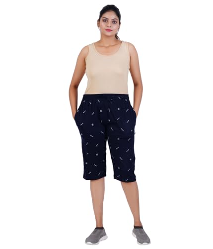 Image of FEEL TRACK Women Cotton Regular Fit Printed Capri (Pack of 1)