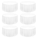 Picture of 6 Pack White Round Tablecloth 120 Inch Circle Polyester Table Cloth, Washable Fabric Stain and Wrinkle Resistant Table Cover Round Tableclothes for Wedding Parties Banquet Reception Dining