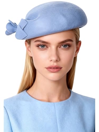 Gorro Fedora de fieltro para mujer color celeste talla M