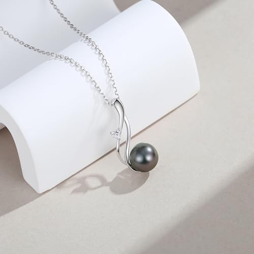 VIKI LYNN Tahitian Black Pearl Necklace for Women 9-10mm Tahitian Cultured Black Pearl Pendant4
