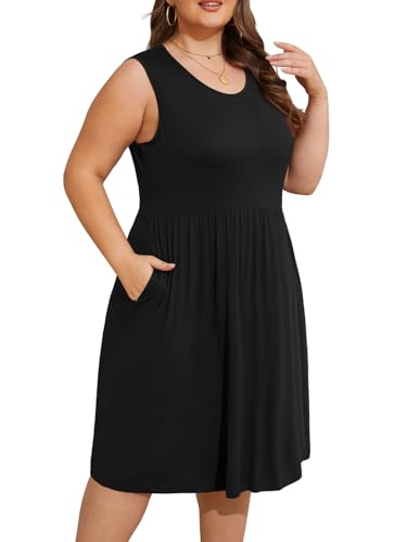 DB MOON Womens 2025 Plus Size Tank Dresses Sleeveless Knee Length Sundress with Pockets2
