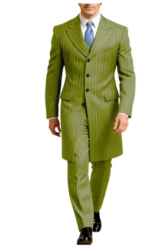 Mens Pin Stripe 3 Pieces Performance Party Long Blazer Vest Pants Suit Set