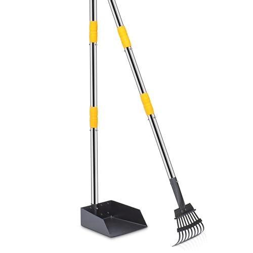 Image of Niubya Pooper Scooper for Dogs, Metal Poop Scooper Tray and Rake Set with Adjustable Long Handle, Dog Pooper Scooper for Pet Waste Removal