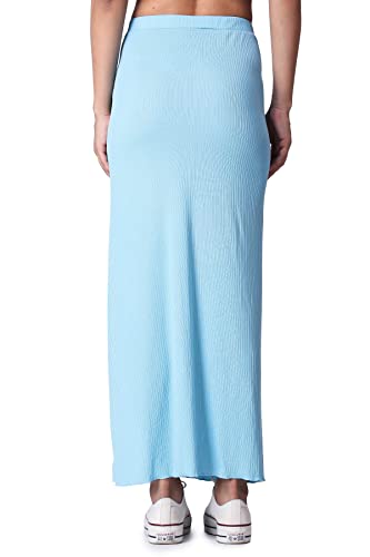 Image of POPWINGS Casual Solid Self Design Rib Long Slit Skirt for Women - Stylish Summer Skirt