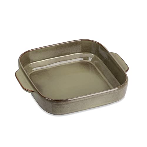 Huangj-0527 ベーキングパン ラウンド&スクエアベーキングトレイ 釉薬 ストーンウェア ベーキングディッシュプレートセット ハンドルオーブン付き パイ耐熱皿セット(A02)