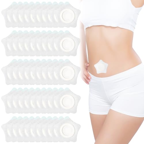 llikknve 50 Pcs Highly Absorbent Castor Oil Patches for Belly Button Castor Oil Belly Button Patch Spunlace Cloth Self Adhesive Castor Patches No Leakage (Oil Not Included)
