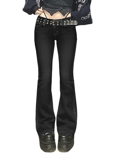 EMMIOL Bell Bottom Jeans for Women Flare Stretchy Mid-Low Rise Skinny Denim Pants Trendy Fall 90s Outfits Black