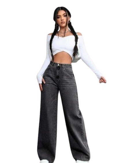 Women High Rise Wide Leg Denim Jeans Trendy Loose Fit Casual Bottom Wear for Daily Comfort-image-43