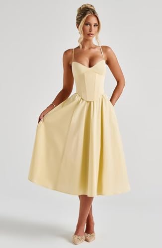 SoDigne Tea Length Satin Prom Dress for Women Corset Sweetheart A Line Midi Formal Evening Gown3