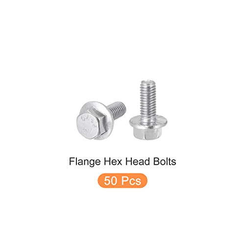 Image of METALLIXITY Flanged Hex Head Bolts (M6x12mm) 50pcs, Hexagon Serrated Flange Bolt Carbon Steel Screw - for House Construction Hardware Fasteners