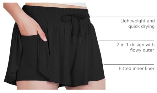 Image of Witwot Butterfly Shorts Girls, 2-in-1 Teen /Kids Girl Flowy Athletic Skort | for Running, Tennis, Dance, Size 5-14Years