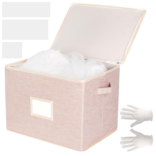 Dawutian Wedding Dress Storage Box with 1 Pair of Microfiber Gloves and 20 Sheets of Acid-Free Paper, Wedding Dress Preservation Box for Heirlooms, Gowns Bride Musthaves (Pink)