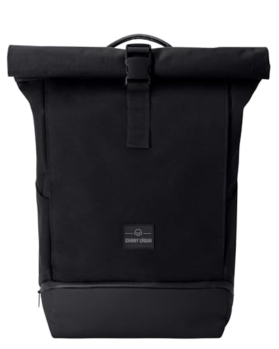 Johnny Urban Rucksack Damen & Herren Schwarz - Allen Medium - Rolltop Mit Laptopfach für Uni Fahrrad Business - 15L - Nachhaltig - Wasserabweisend