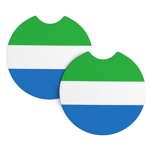 Lot de 2 sous-verres de voiture imprimés drapeau de la Sierra Leone, tapis décoratifs intégrés, adaptés aux porte-gobelets de voiture