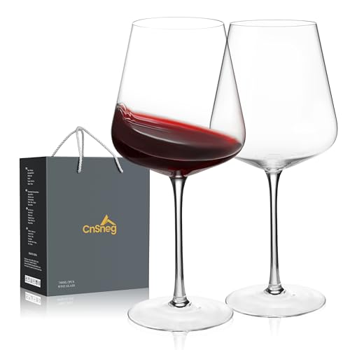 CnSneg Crystal Wine Glasses Set of 2, Large Wine Glass 25OZ, Hand Blown, White/Red Wine Glasses for...