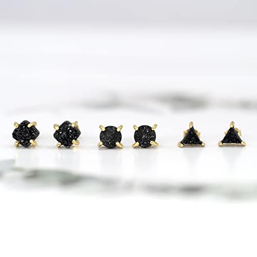 18K Gold Plated Stud Earrings For Women, Handmade 925 Sterling Silver Stud Earrings, Small Druzy Lightweight Hypoallergenic Crystal Earrings3