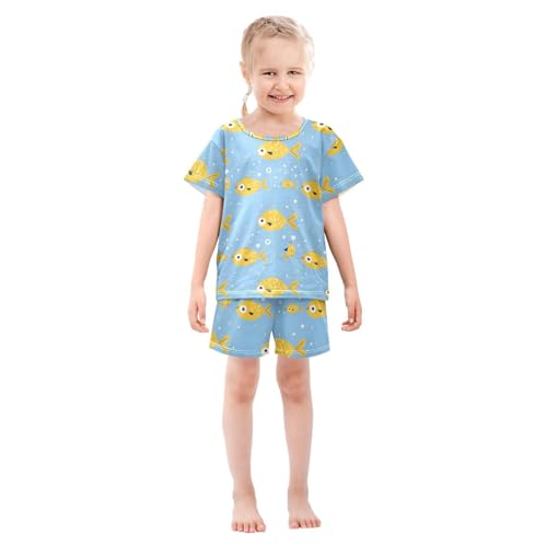 ALAZA Yellow Fish Bubble Pajamas Short Sleeve 2 Piece Sleepwear Top and Bottom Pajama Set Unisex3