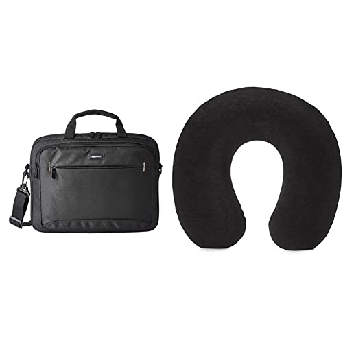 Image of AmazonBasics 14-Inch Tablet Bag, Black Memory Foam Travel Neck Pillow, Black