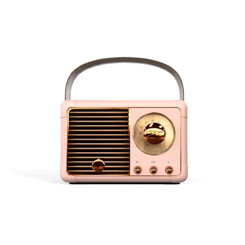 Image of Walta Elite Retro Portable Bluetooth Speaker, Pink, Vintage Style, 10W, TWS Mode, BT 5.4, USB /AUX /TF, Type-C Charging, 5Hrs Playtime