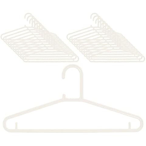 25 Pack Hangers Adult Coat Hangers White Colour Strong Plastic Clothes with Suit Trouser Bar and Top Lips Cover
