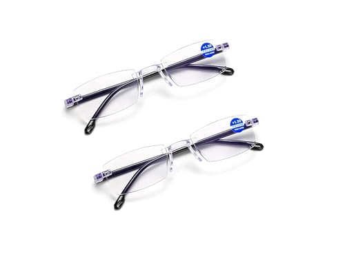 Image of CRIBA Combo Pack of 2 Rimless Blue Cut Reading Glass+1.00+1.25+1.50+1.75 +2.00+2.25 +2.50+2.75+3.00 Single Vision Power Eyeglass-C