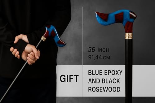Image of Unique Resin Wood Craft Walking Stick Epoxy Resin Walking Cane for Senior | Original Canes for Men & Women | 36 Inch Black Rosewood Hiking and Walking Stick