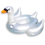 SWIMLINE ORIGINAL 90702 LED Inflatable Swan Pool Float Lounge| Light-Up Ride-On Floatie Raft with Stable Legs | 3 Color Options for Parties & Relaxation