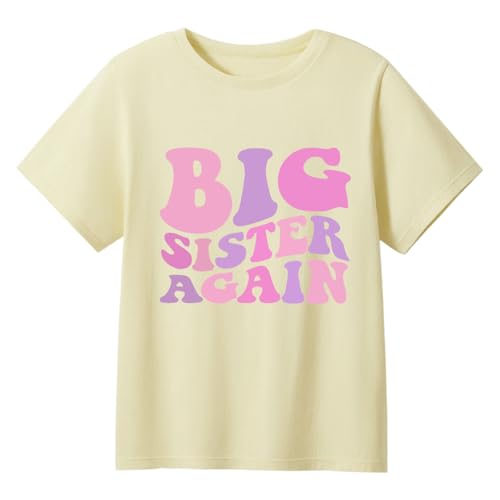 Big Sister Again Shirts for Toddler Girls Big Sis Announcement T-Shirt Kids Summer Short Sleeve Tees Tops Clothes 5T