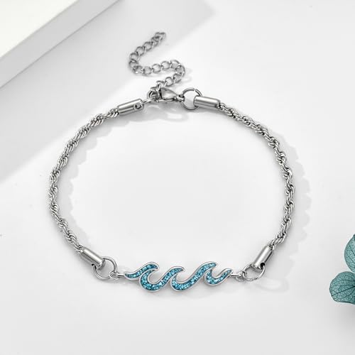 Wave Bracelet 925 Sterling Silver Wave Bracelet Opal/Turquoise Ocean Jewelry Beach Gifts For Women2