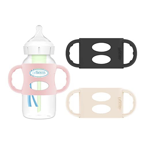 Image of Dr. Brown's Milestones 100% Silicone Baby Bottle Handles, Wide-Neck, Removable Easy-Grip Transitional Sippy Cup Handles, Light Pink, Ecru, Black, 4m+, 3 Pack
