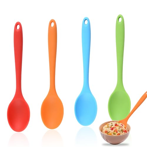 4PC Silicone Mixing Spoons - Heat-Resistant, Nonstick, Food Grade, Serving Soup Spoons
