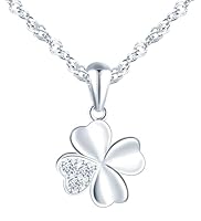 feilok Kette Damen Halskette mit Kleeblatt Zirkonia Vierblättriges Glücksbringer Anhänger aus 925 Sterling silber Halskette für Frauen Mädchen