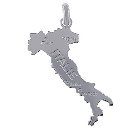 Générique Pendentif Carte Italie en Argent 925 - Mixte - idée Cadeau Anniversaire noël - Bijoux Homme Femme Enfant