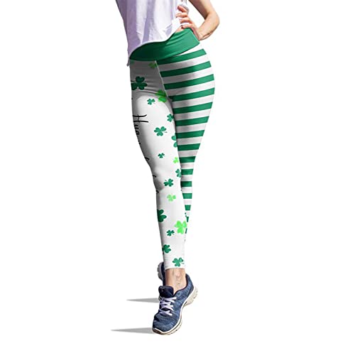 SLENDIPLUS Calça legging feminina verde para corrida, listras, estampa da sorte, bom pilates, para i