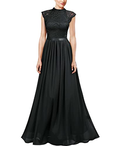 Image of Miusol Women's Formal Sleeveless Floral Lace Bridesmaid Party Maxi Dress (Large, Black)