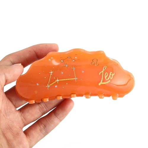 Leo Zodiac Sign Hair Claw with Rhinestones, Orange Personalized Acetate Hair Clip for Women Gift 1 Piece