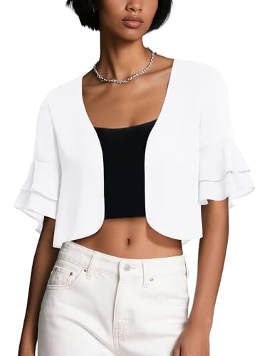 Urban CoCo Women's Sheer Chiffon Bolero Shrug Ruffle Short Sleeve Open Front Cropped Cardigan for Dresses3