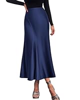 KIRUNDO Womens Fashion 2025 Elegant Satin Long Party Skirts Trendy High Waisted A Line Silk Flowy Maxi Skirt Spring Summer Vacation Outfits(Medium, Navy)