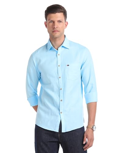 Image of AD by Arvind Cotton Linen Slim Fit Shirt