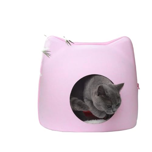 【ChopEase】猫ハウスドーム通気性昼寝ベッドオールシーズン適し、スタイリッシュで耐久性、かわいい猫耳型ペット寝袋コットンパッド付き、暖かく暖かい屋内洗える猫ベッドウサギ、猫、犬、小動物、ペット用品、半密閉クリエイティブ猫型猫ベッド、通気性猫ベッドはオ