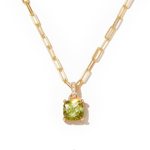STORYJEWELLERY August Birthstone Necklace Lab-Grown Green Pendant Necklaces for Women Dainty Paperclip Chain Necklace with Cubic Zirconia Charm Trendy Gold Plated Jewelry Birthday Gifts for Women