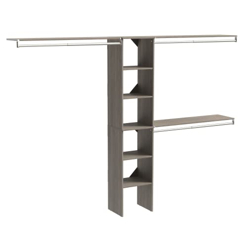 Image of ClosetMaid SuiteSymphony Wood Closet Organizer Kit with Tower, 3 Hang Rods, Top Shelves, Adjustable, Fits Spaces 5-9 ft. Wide, Graphite Grey