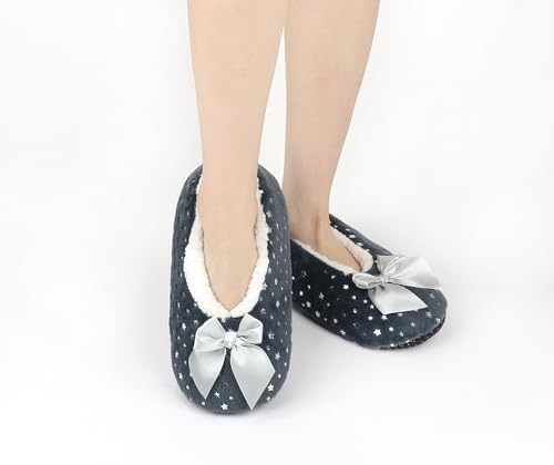 Image of DICUIRD Womens Cozy&Warm Soft Sole Slipper Socks with Grippers-Girls Teddy Fleece Indoor Slipper with Non-skid Bottoms