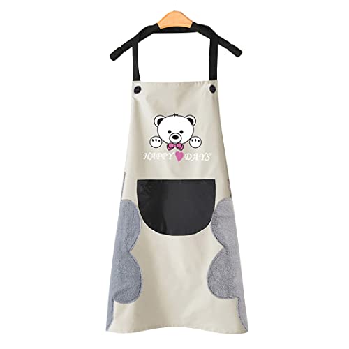 V-shine Women Kitchen Apron with Hand Wipe Pockets Adjustable Neck for Cooking Baking