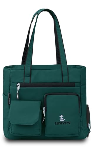 Image of Lusive's Double Pocket Handbag for Women: Stylish, Ideal Companion for Work, Travel, Polyester Material, Spacious 10-liter Capacity, 6 Pockets. (Black & Grey)