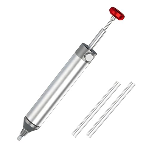 Solder Sucker Desoldering Pump 40cm-Hg Max Strong Suction, 150mm Grey Ergonomic One-Hand Desoldering Tool with Heat Resistant Silicone Nozzle for PCB Repair and Electronics DIY Projects